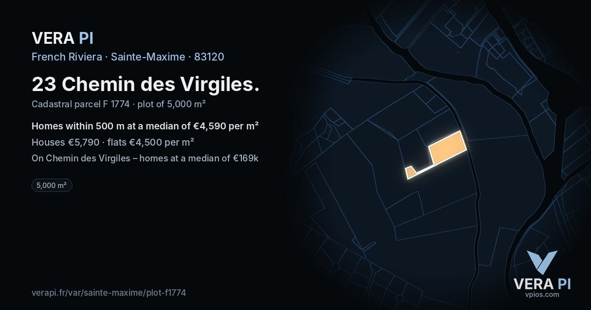 23 Chemin des Virgiles, Sainte-Maxime at night – the plot lit, the parcels around coloured by the prices near them