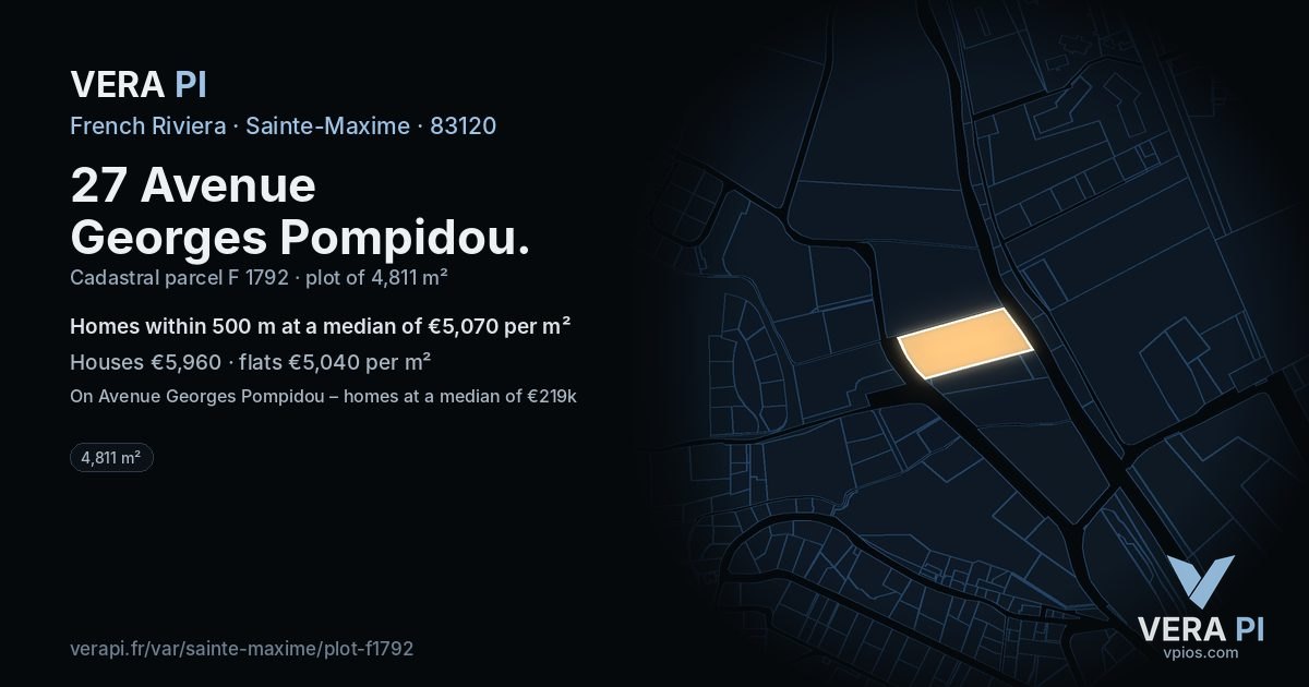 27 Avenue Georges Pompidou, Sainte-Maxime at night – the plot lit, the parcels around coloured by the prices near them
