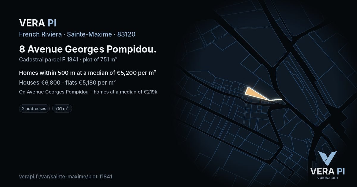 8 Avenue Georges Pompidou, Sainte-Maxime at night – the plot lit, the parcels around coloured by the prices near them