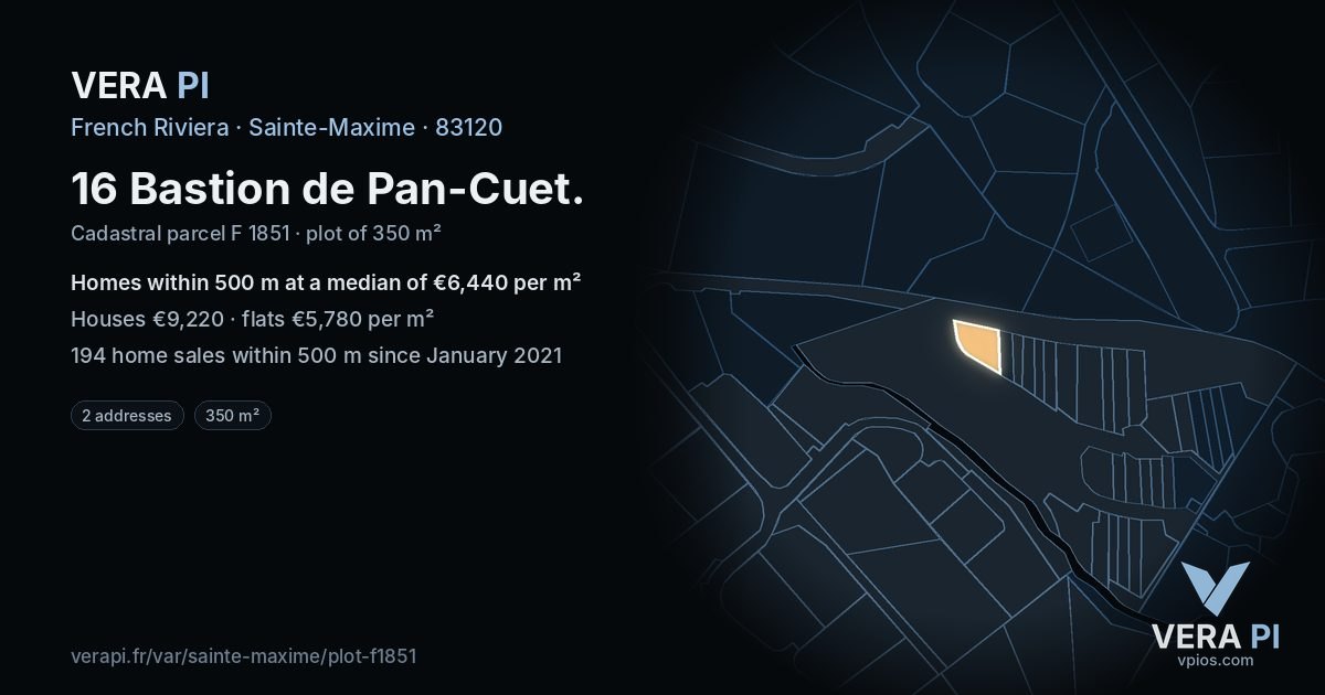 16 Bastion de Pan-Cuet, Sainte-Maxime at night – the plot lit, the parcels around coloured by the prices near them