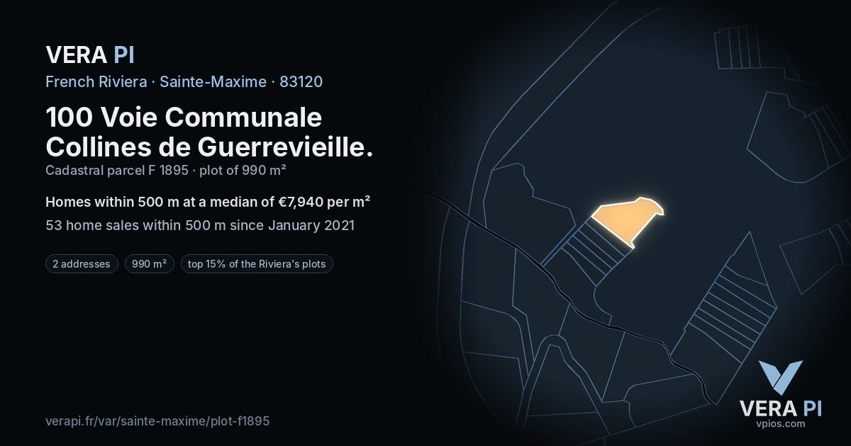 100 Voie Communale Collines de Guerrevieille, Sainte-Maxime at night – the plot lit, the parcels around coloured by the prices near them