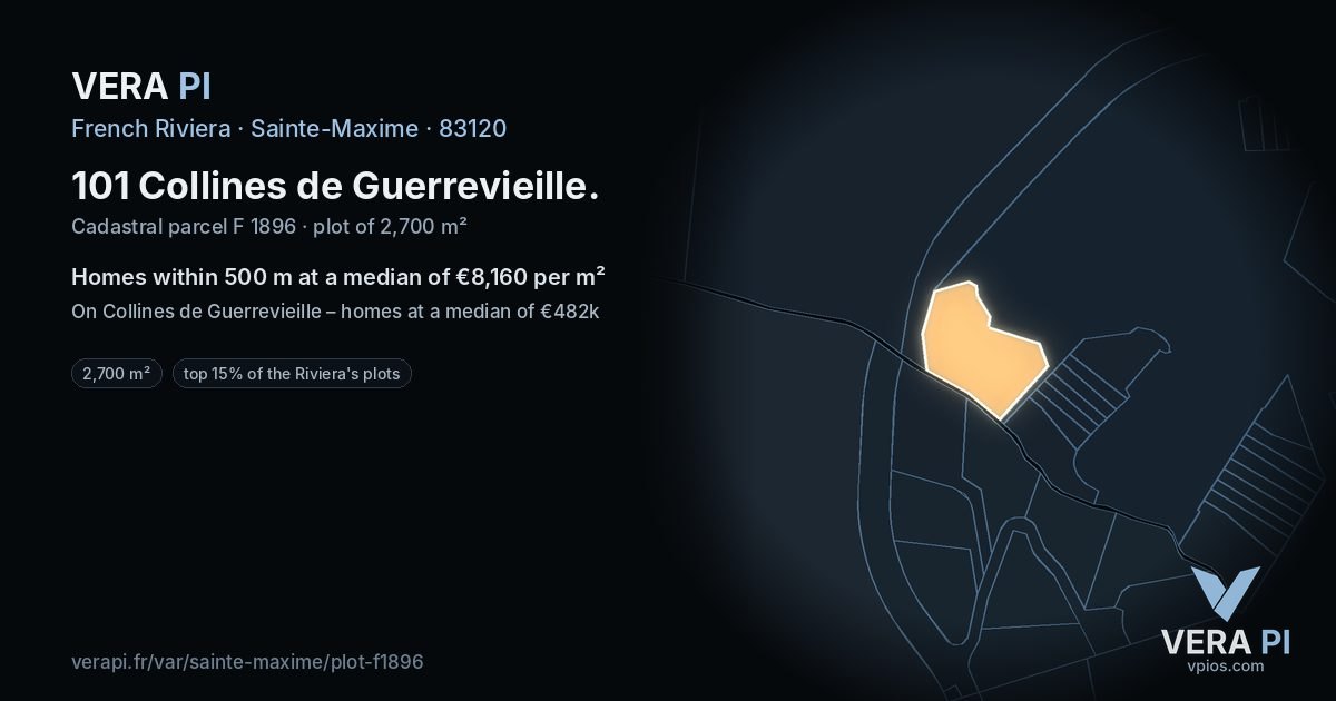 101 Collines de Guerrevieille, Sainte-Maxime at night – the plot lit, the parcels around coloured by the prices near them