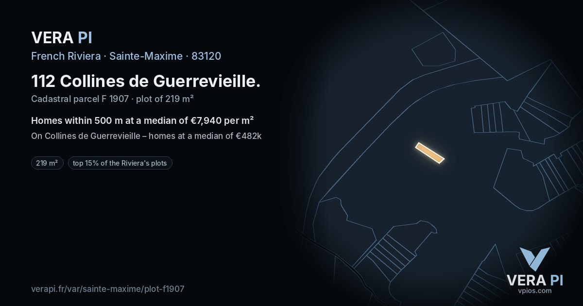 112 Collines de Guerrevieille, Sainte-Maxime at night – the plot lit, the parcels around coloured by the prices near them