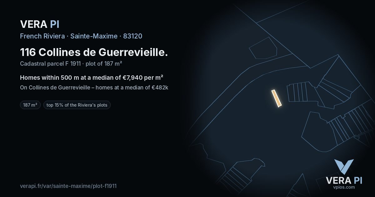 116 Collines de Guerrevieille, Sainte-Maxime at night – the plot lit, the parcels around coloured by the prices near them