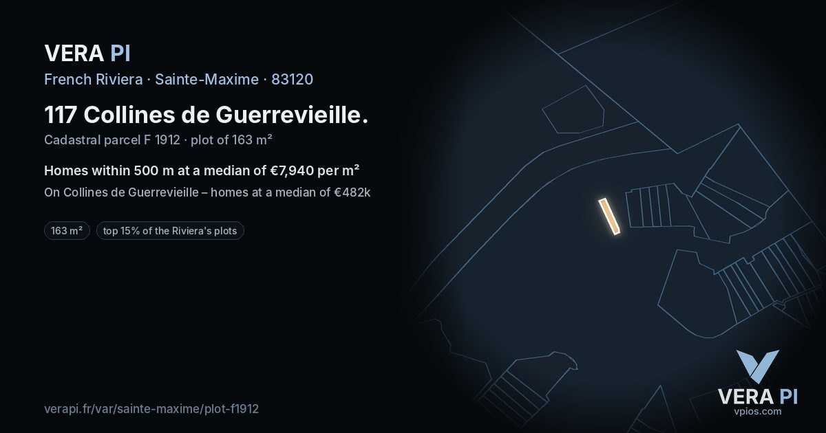 117 Collines de Guerrevieille, Sainte-Maxime at night – the plot lit, the parcels around coloured by the prices near them
