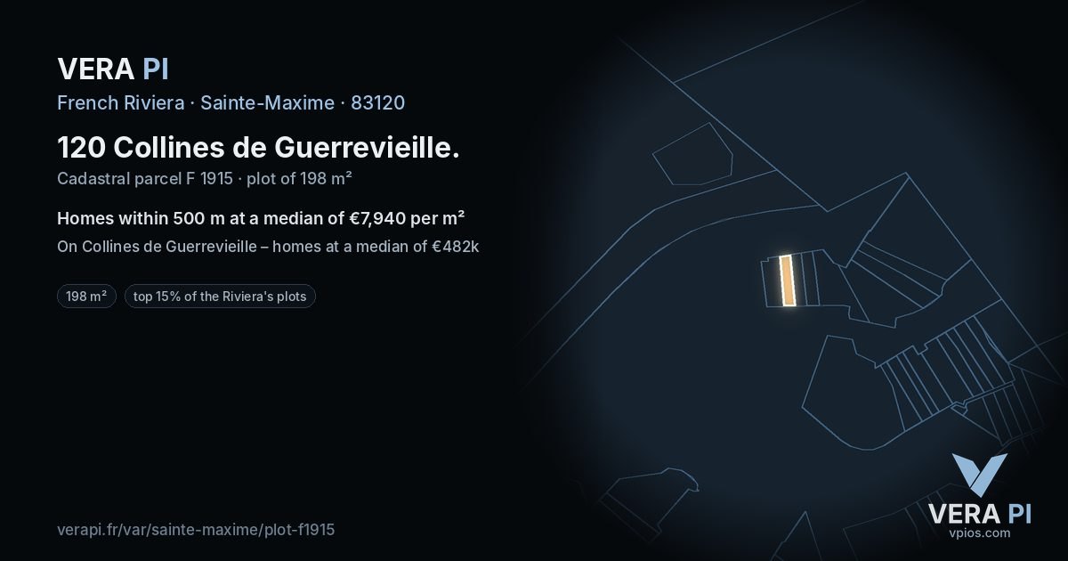 120 Collines de Guerrevieille, Sainte-Maxime at night – the plot lit, the parcels around coloured by the prices near them