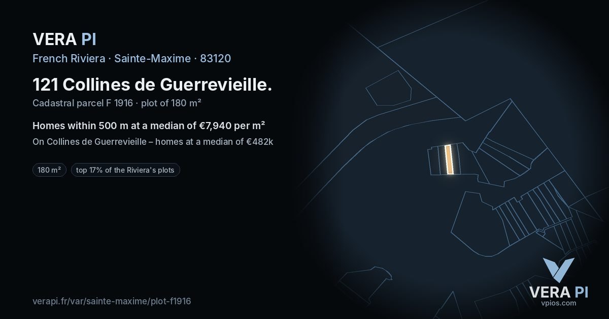 121 Collines de Guerrevieille, Sainte-Maxime at night – the plot lit, the parcels around coloured by the prices near them