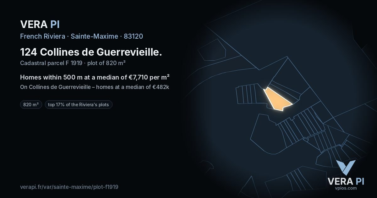 124 Collines de Guerrevieille, Sainte-Maxime at night – the plot lit, the parcels around coloured by the prices near them