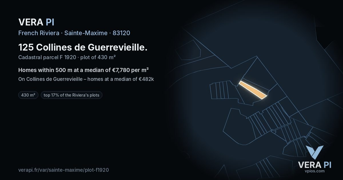 125 Collines de Guerrevieille, Sainte-Maxime at night – the plot lit, the parcels around coloured by the prices near them