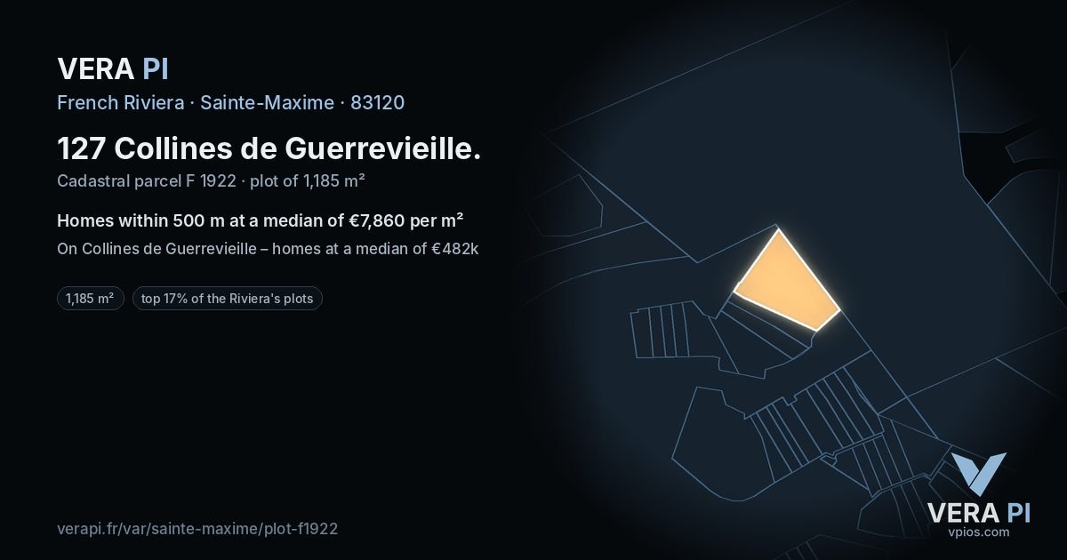 127 Collines de Guerrevieille, Sainte-Maxime at night – the plot lit, the parcels around coloured by the prices near them