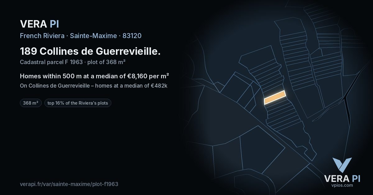 189 Collines de Guerrevieille, Sainte-Maxime at night – the plot lit, the parcels around coloured by the prices near them