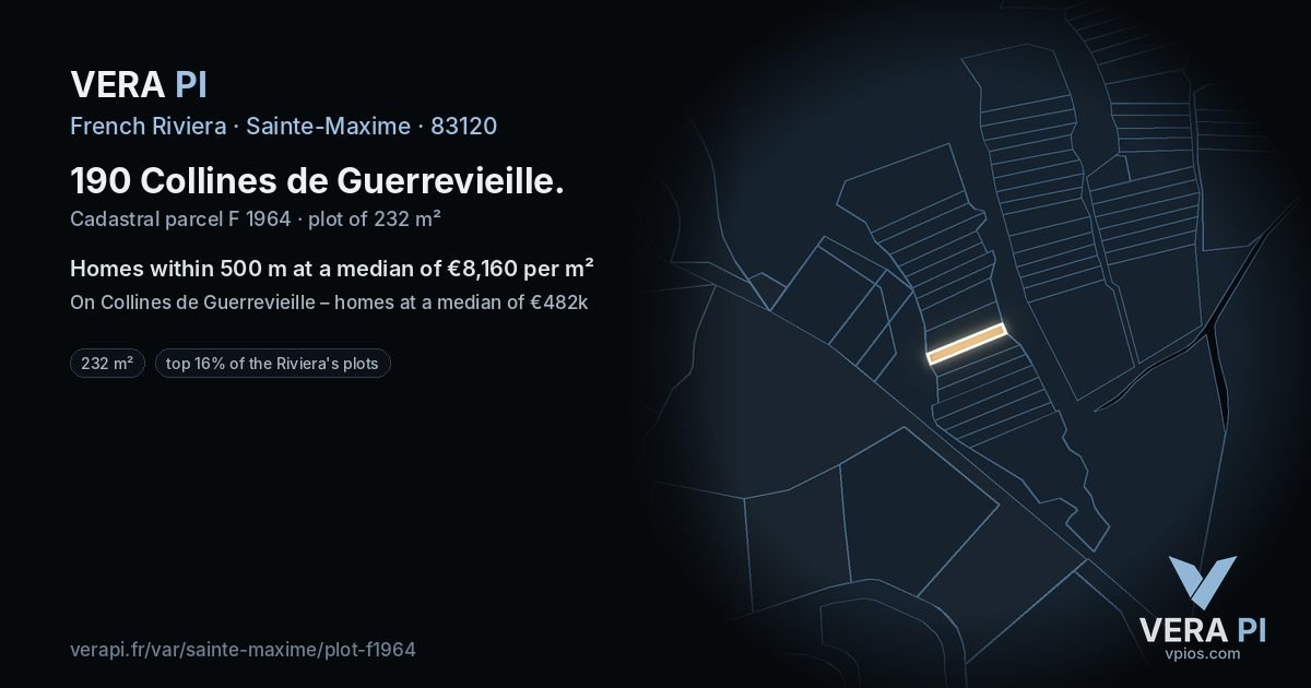 190 Collines de Guerrevieille, Sainte-Maxime at night – the plot lit, the parcels around coloured by the prices near them