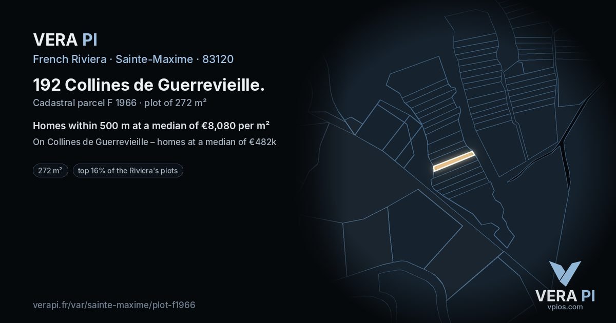 192 Collines de Guerrevieille, Sainte-Maxime at night – the plot lit, the parcels around coloured by the prices near them