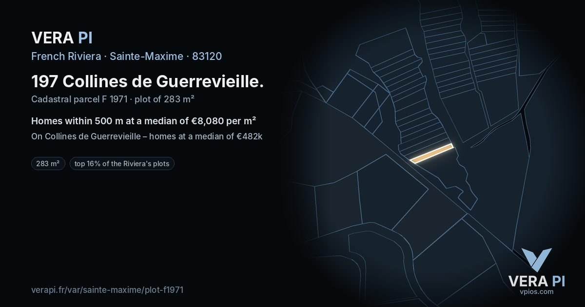 197 Collines de Guerrevieille, Sainte-Maxime at night – the plot lit, the parcels around coloured by the prices near them