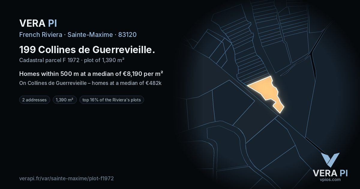 199 Collines de Guerrevieille, Sainte-Maxime at night – the plot lit, the parcels around coloured by the prices near them
