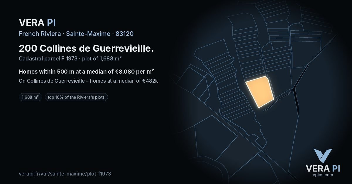 200 Collines de Guerrevieille, Sainte-Maxime at night – the plot lit, the parcels around coloured by the prices near them