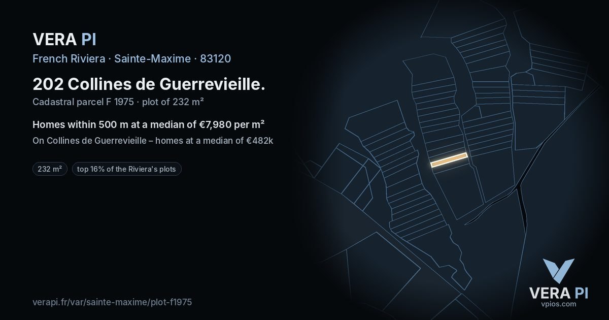 202 Collines de Guerrevieille, Sainte-Maxime at night – the plot lit, the parcels around coloured by the prices near them