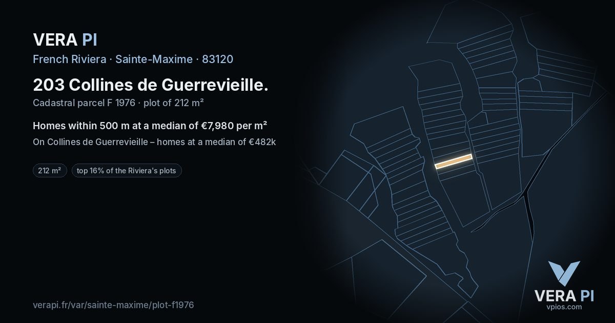 203 Collines de Guerrevieille, Sainte-Maxime at night – the plot lit, the parcels around coloured by the prices near them