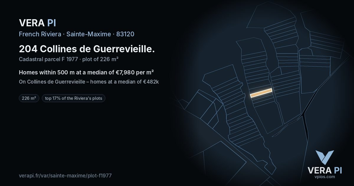 204 Collines de Guerrevieille, Sainte-Maxime at night – the plot lit, the parcels around coloured by the prices near them