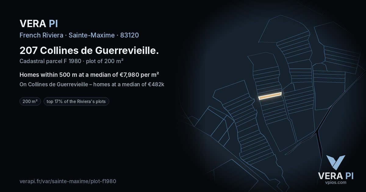 207 Collines de Guerrevieille, Sainte-Maxime at night – the plot lit, the parcels around coloured by the prices near them