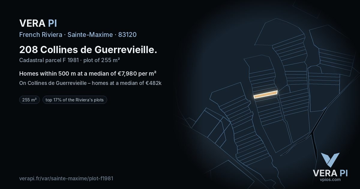 208 Collines de Guerrevieille, Sainte-Maxime at night – the plot lit, the parcels around coloured by the prices near them