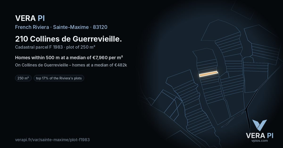 210 Collines de Guerrevieille, Sainte-Maxime at night – the plot lit, the parcels around coloured by the prices near them