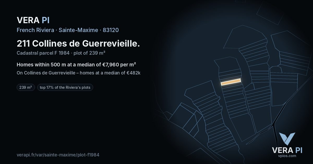 211 Collines de Guerrevieille, Sainte-Maxime at night – the plot lit, the parcels around coloured by the prices near them