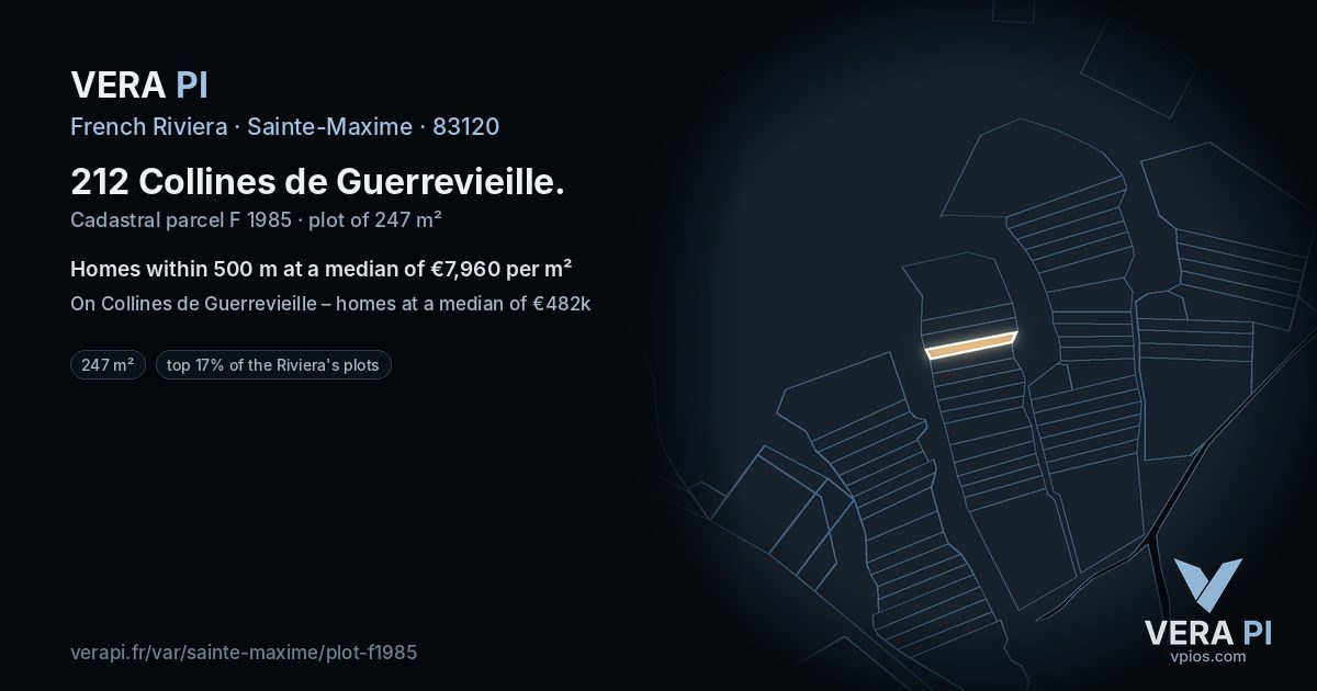 212 Collines de Guerrevieille, Sainte-Maxime at night – the plot lit, the parcels around coloured by the prices near them