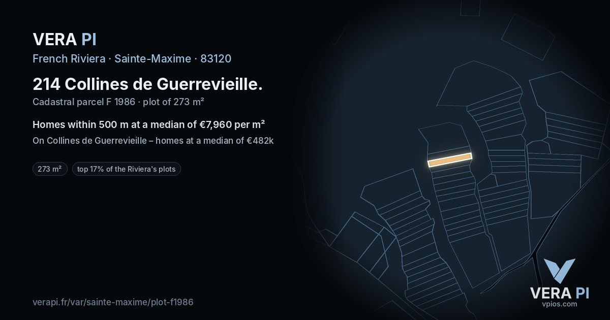 214 Collines de Guerrevieille, Sainte-Maxime at night – the plot lit, the parcels around coloured by the prices near them