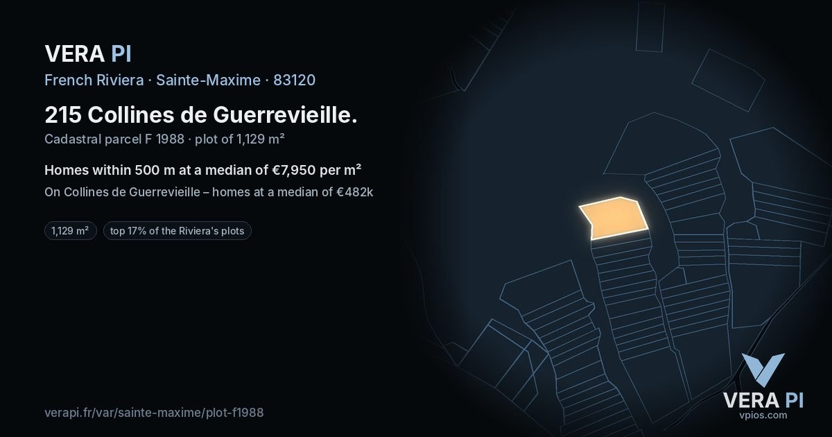 215 Collines de Guerrevieille, Sainte-Maxime at night – the plot lit, the parcels around coloured by the prices near them
