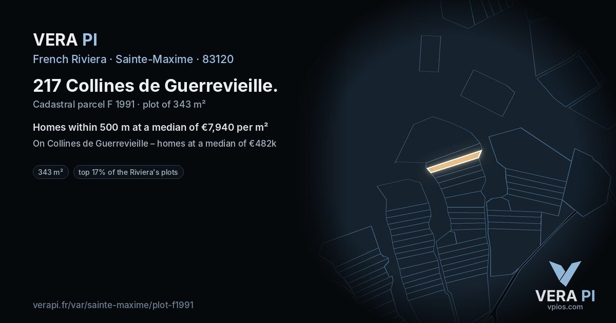 217 Collines de Guerrevieille, Sainte-Maxime at night – the plot lit, the parcels around coloured by the prices near them