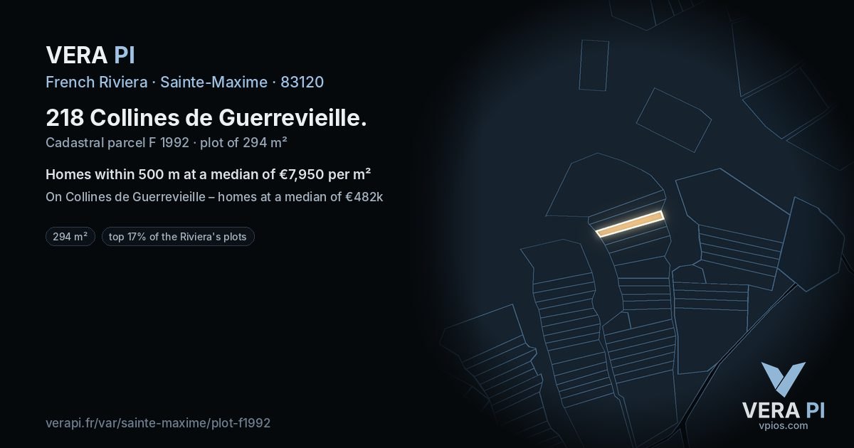 218 Collines de Guerrevieille, Sainte-Maxime at night – the plot lit, the parcels around coloured by the prices near them