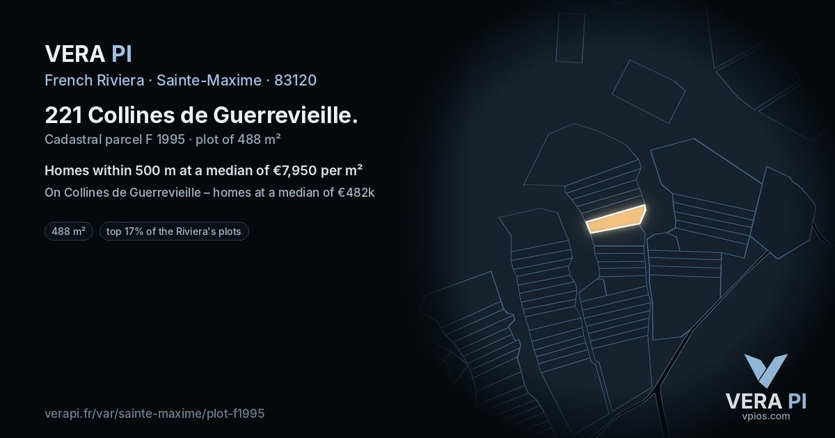 221 Collines de Guerrevieille, Sainte-Maxime at night – the plot lit, the parcels around coloured by the prices near them