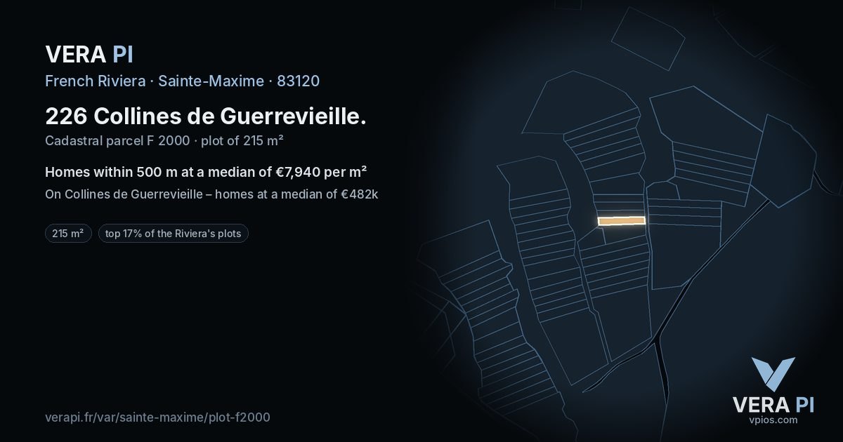 226 Collines de Guerrevieille, Sainte-Maxime at night – the plot lit, the parcels around coloured by the prices near them