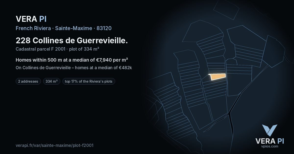228 Collines de Guerrevieille, Sainte-Maxime at night – the plot lit, the parcels around coloured by the prices near them