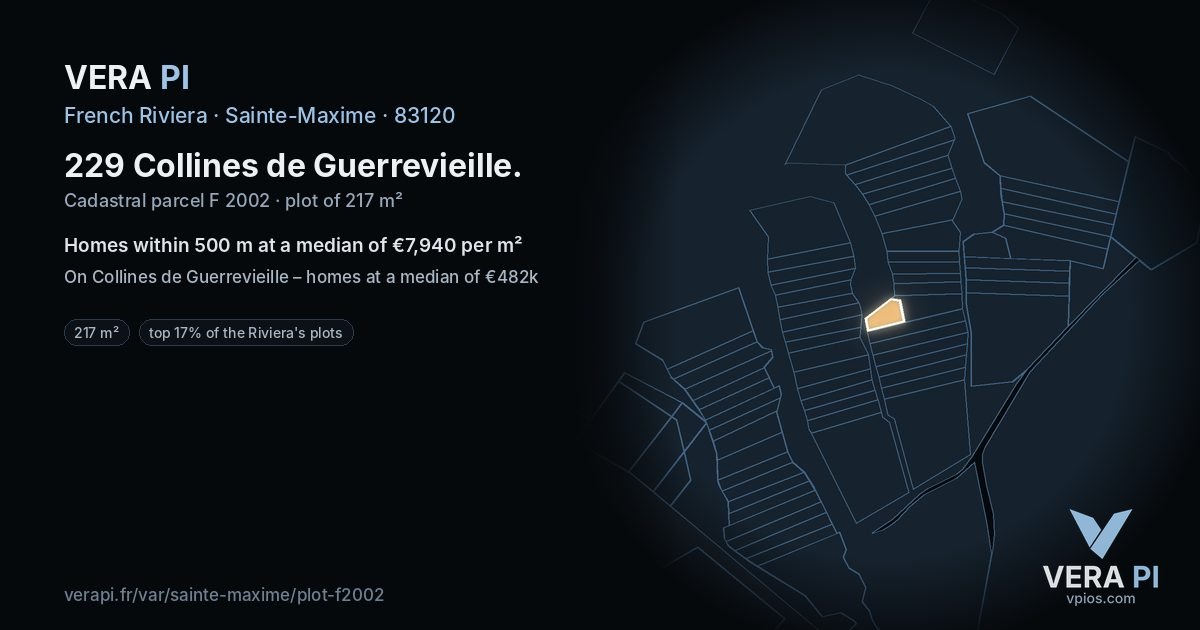229 Collines de Guerrevieille, Sainte-Maxime at night – the plot lit, the parcels around coloured by the prices near them