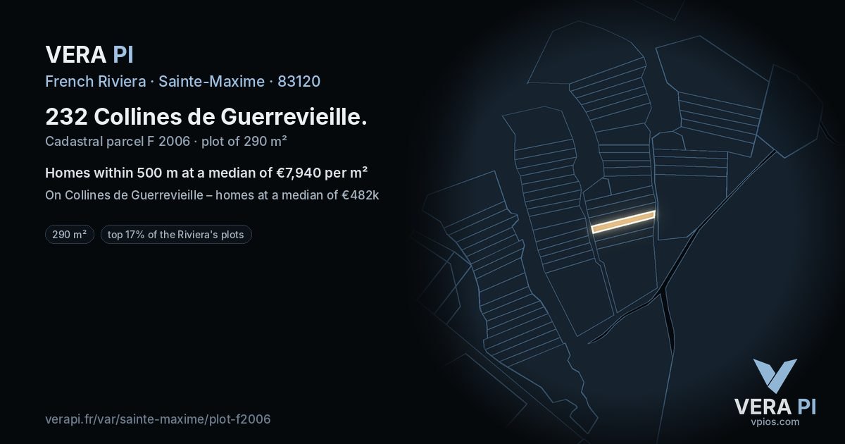 232 Collines de Guerrevieille, Sainte-Maxime at night – the plot lit, the parcels around coloured by the prices near them