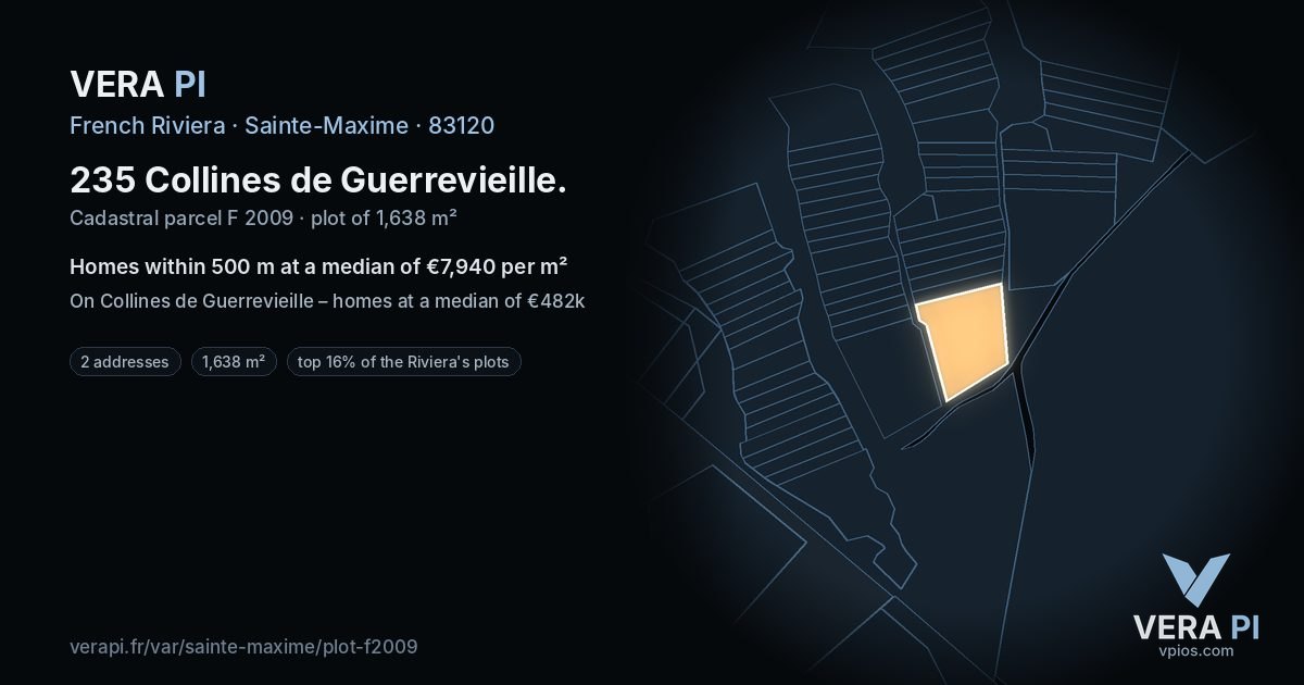 235 Collines de Guerrevieille, Sainte-Maxime at night – the plot lit, the parcels around coloured by the prices near them