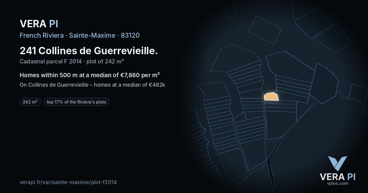 241 Collines de Guerrevieille, Sainte-Maxime at night – the plot lit, the parcels around coloured by the prices near them