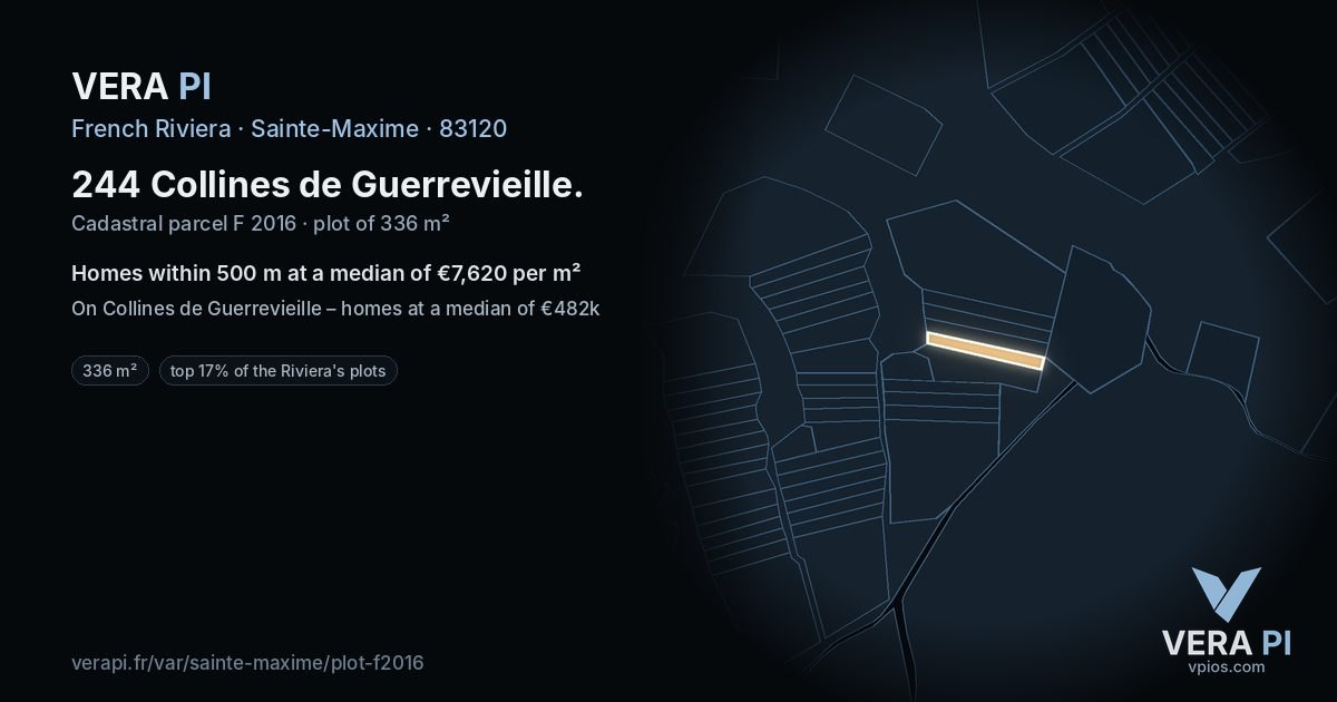 244 Collines de Guerrevieille, Sainte-Maxime at night – the plot lit, the parcels around coloured by the prices near them