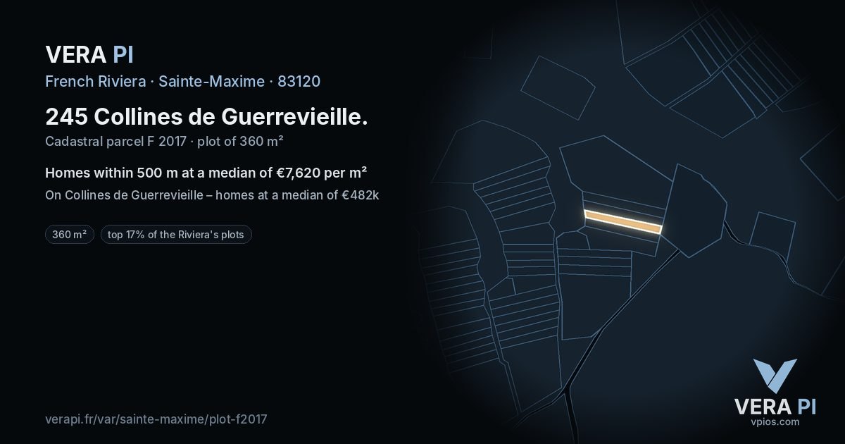 245 Collines de Guerrevieille, Sainte-Maxime at night – the plot lit, the parcels around coloured by the prices near them