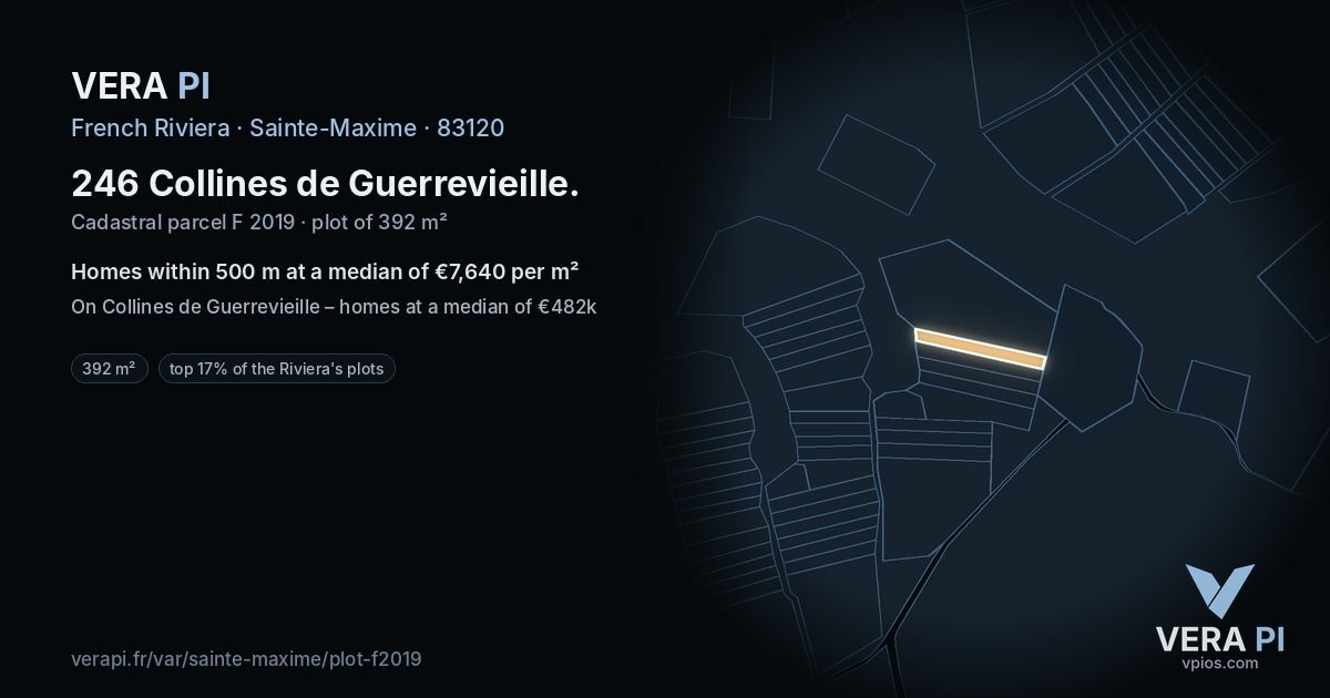 246 Collines de Guerrevieille, Sainte-Maxime at night – the plot lit, the parcels around coloured by the prices near them