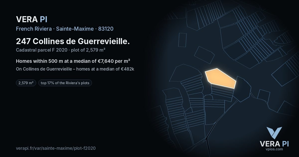 247 Collines de Guerrevieille, Sainte-Maxime at night – the plot lit, the parcels around coloured by the prices near them