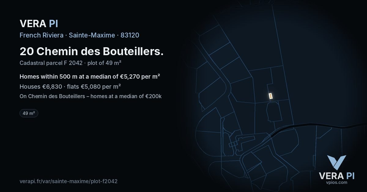 20 Chemin des Bouteillers, Sainte-Maxime at night – the plot lit, the parcels around coloured by the prices near them