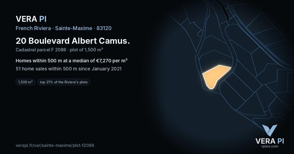 20 Boulevard Albert Camus, Sainte-Maxime at night – the plot lit, the parcels around coloured by the prices near them