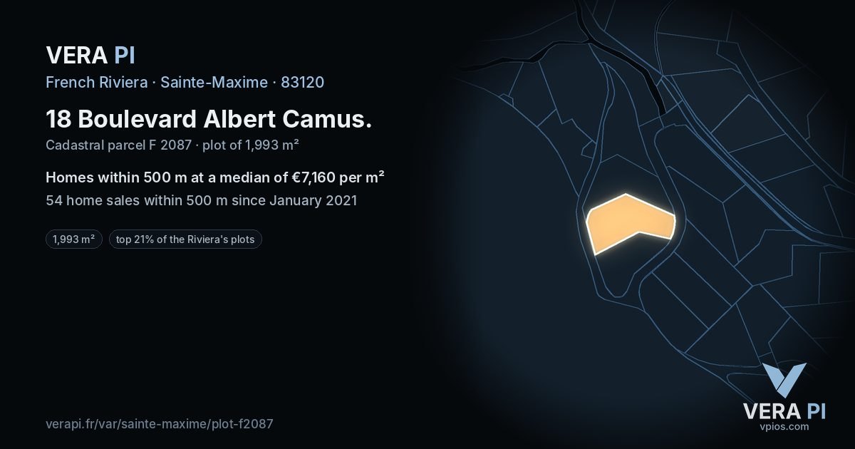 18 Boulevard Albert Camus, Sainte-Maxime at night – the plot lit, the parcels around coloured by the prices near them