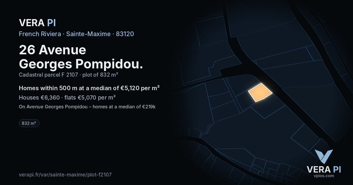 26 Avenue Georges Pompidou, Sainte-Maxime at night – the plot lit, the parcels around coloured by the prices near them