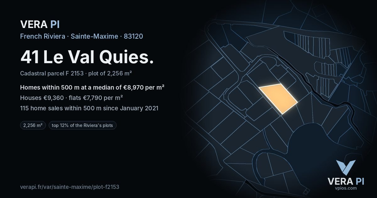 41 Le Val Quies, Sainte-Maxime at night – the plot lit, the parcels around coloured by the prices near them