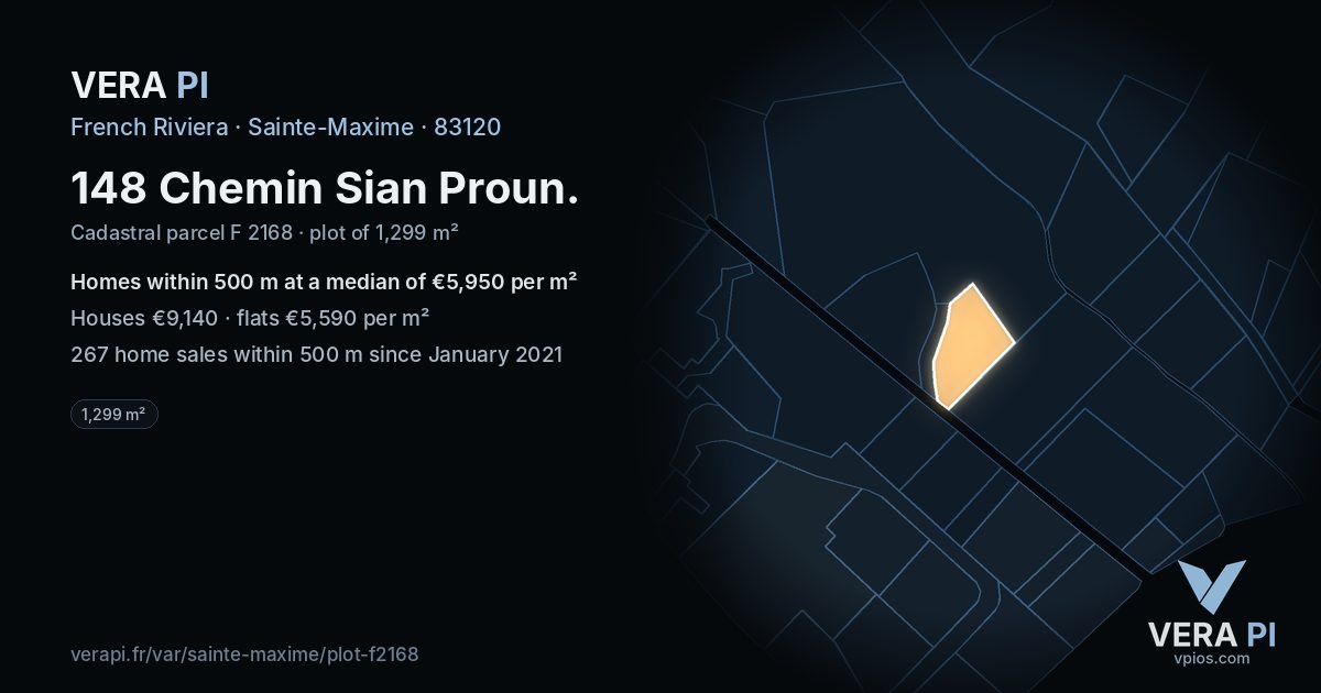 148 Chemin Sian Proun, Sainte-Maxime at night – the plot lit, the parcels around coloured by the prices near them