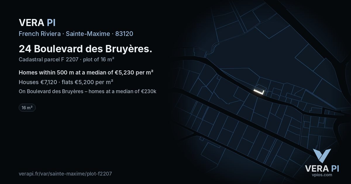 24 Boulevard des Bruyères, Sainte-Maxime at night – the plot lit, the parcels around coloured by the prices near them